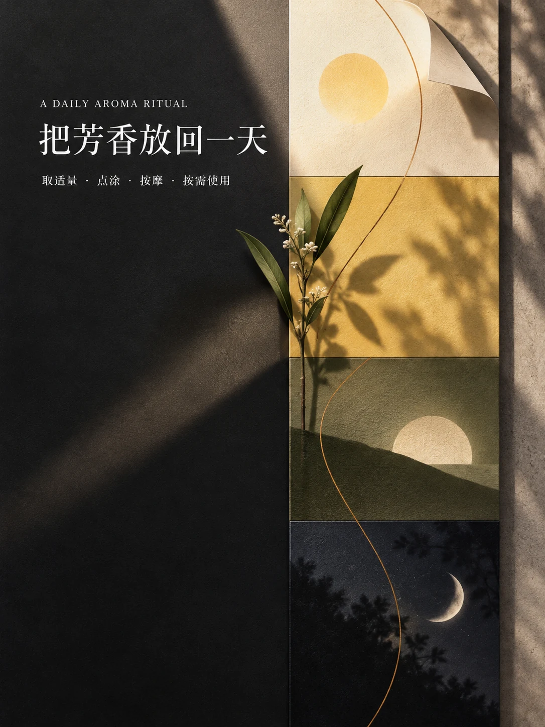 居家芳香仪式：取适量、点涂、按摩与按需使用的日常流程