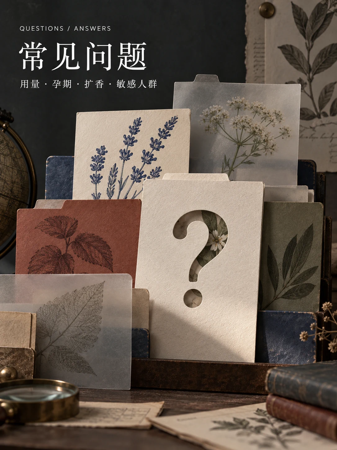 芳疗常见问题：使用量、孕期、扩香与敏感人群等问答卡片